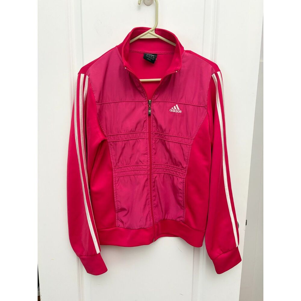 Y2K Vintage adidas Track Jacket Womens XL Hot Pink 3 Stripe Full Zip Sportswear